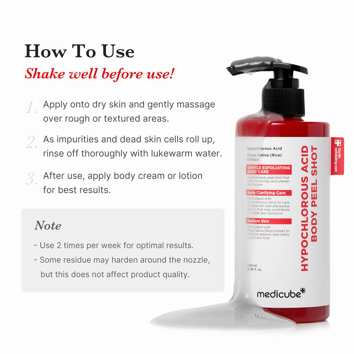 Hypochlorous acid body peel shot